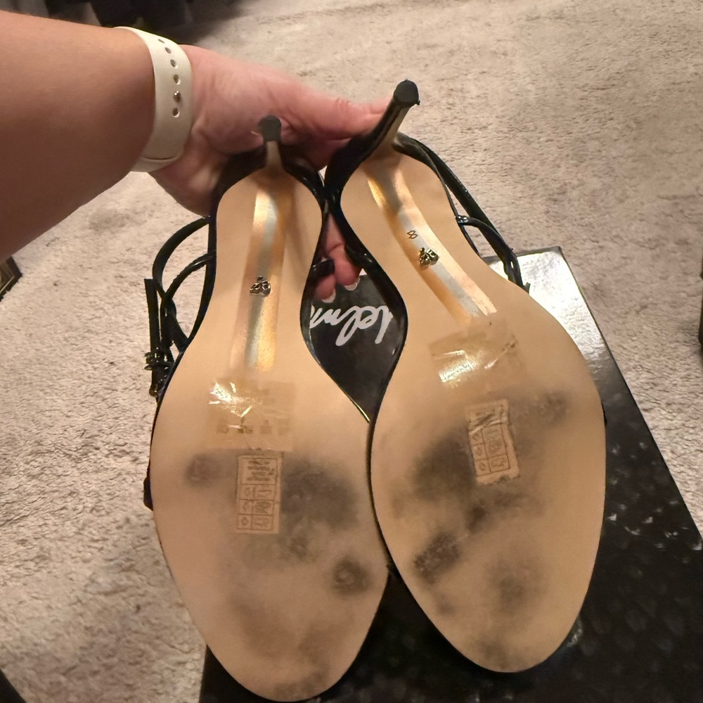 Sam Edelman Black Patent Strappy Ankle-Heel Sandals - Picture 4 of 4